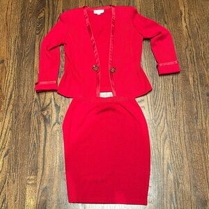 St. John, red two piece evening set, crystal buttons, worn once, size 4